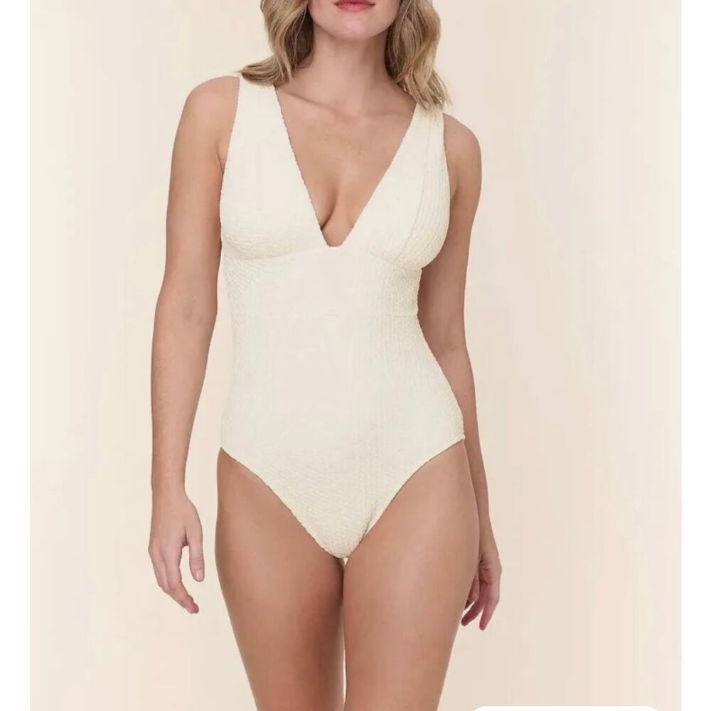 NWOT Andie Swim Mykonos Textured Ivory Marigold One Piece Swim *see description*